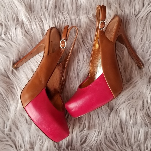 BCBG Pimone Pink/Brown Sling Back Leather Heels 6 - Picture 3 of 8